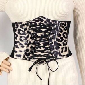 Leopard Print Lace-Up Corset Belt